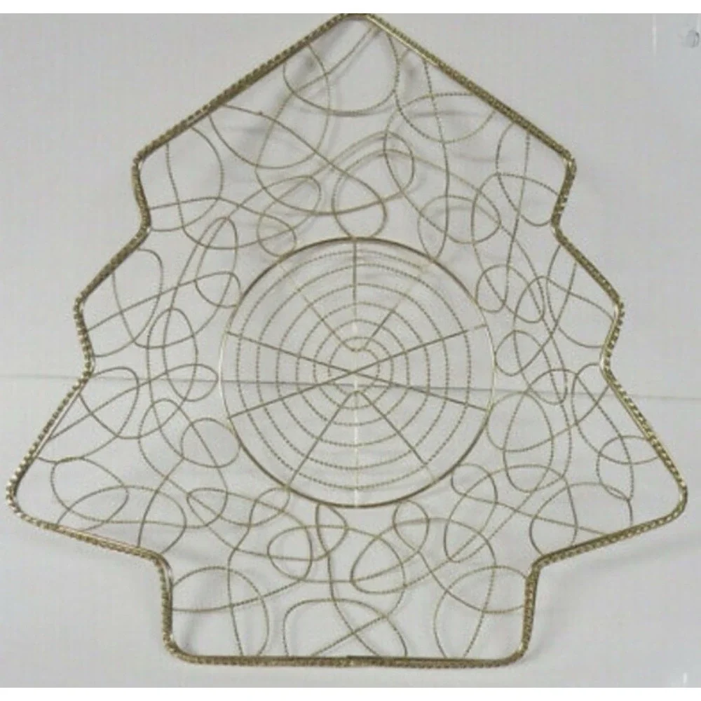 Gold Tone Metal Wire Christmas Tree Shaped Basket 15‎ x 15